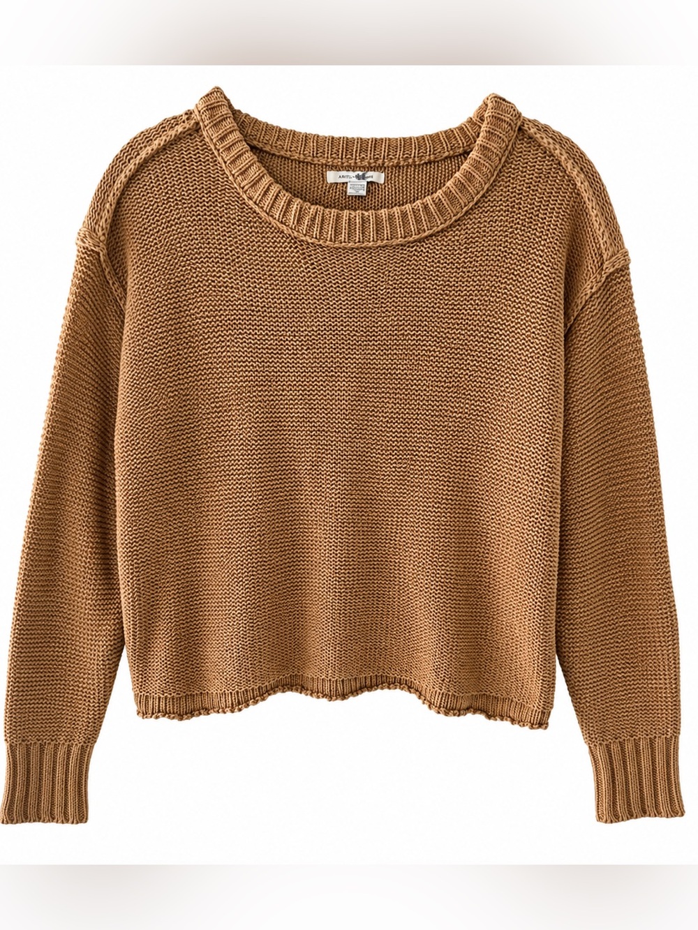American Eagle 100% Cotton Oversized Knit Sweater XS Camel Slouchy Cozy Neutral